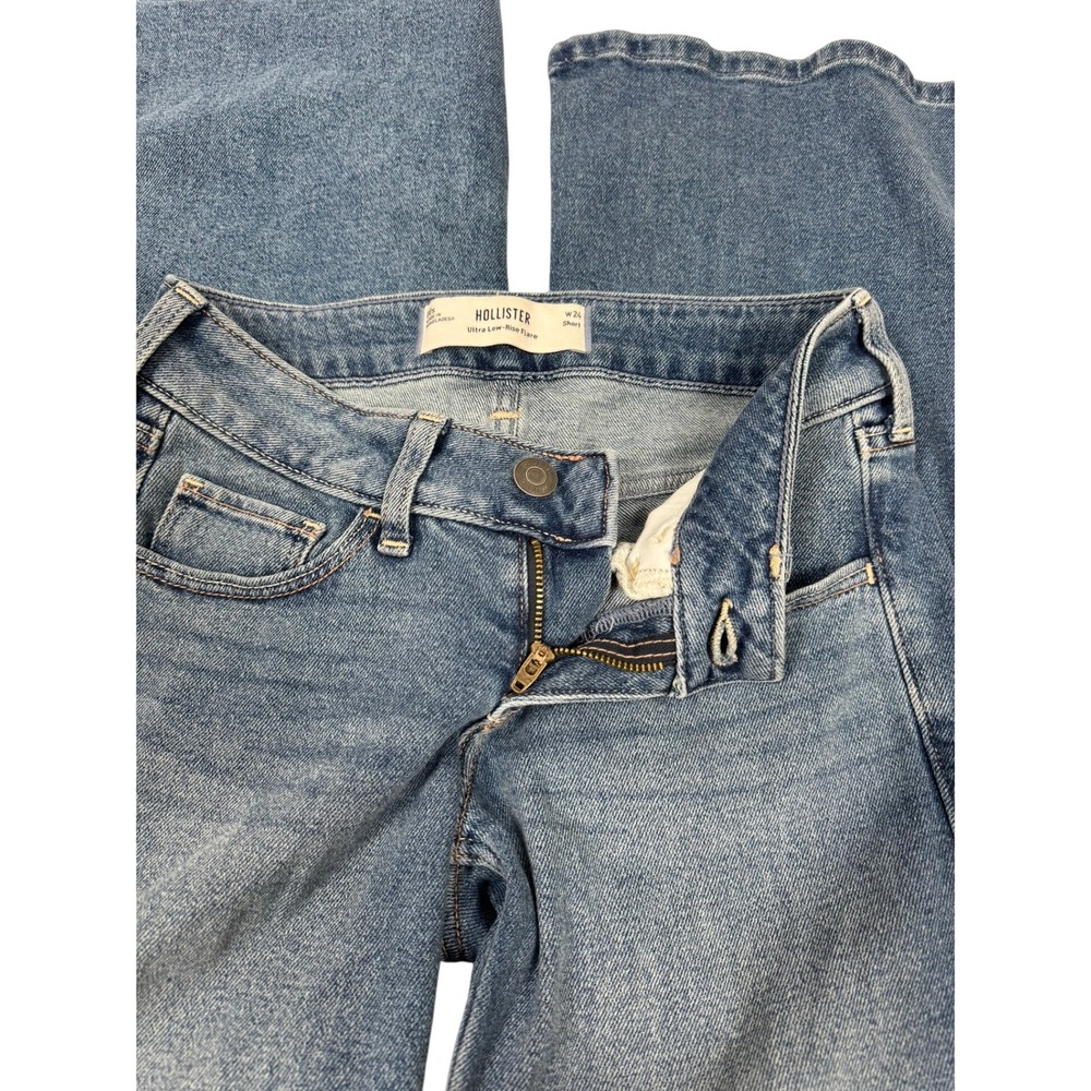 Hollister Ultra Low Rise Flare Jeans W24 Short Light Wash Y2K Bell Bottom Denim - Picture 7 of 10